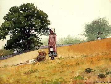 side Works - Boy and Girl on a Hillside Realism painter Winslow Homer